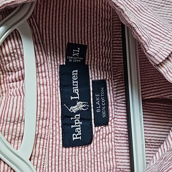 Ralph Lauren Red and White Searsucker Long Sleeve Button Down Men's Size XL EUC - Picture 2 of 6